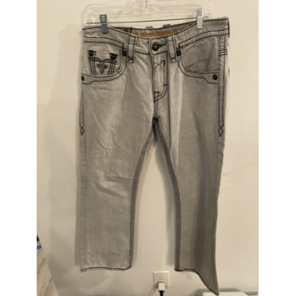 Rock Revival Jeans Boot Cut Grey Mens 32 x 32 Used   they fit like a 31x31